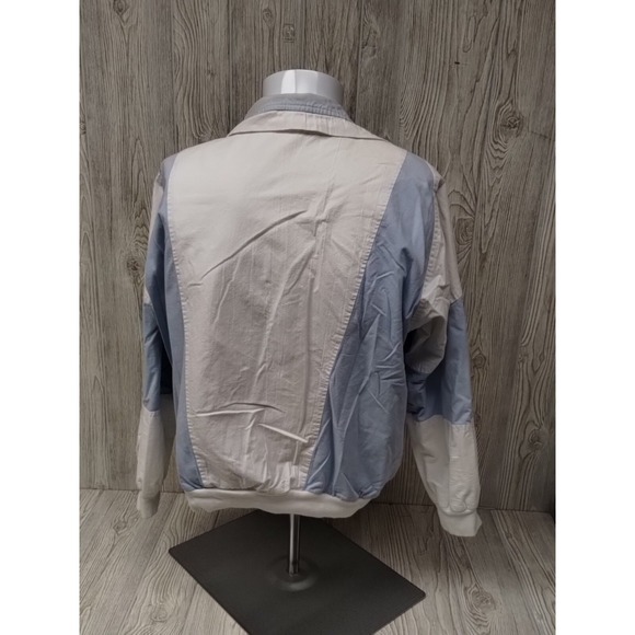 Women's MED White Blue Jacket Snaps Long Sleeve Stripes Pockets Cotton Nylon - Picture 2 of 6